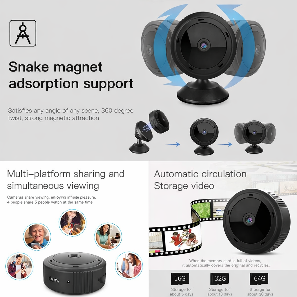 Compact Wi-Fi Security Camera with HD Night Vision