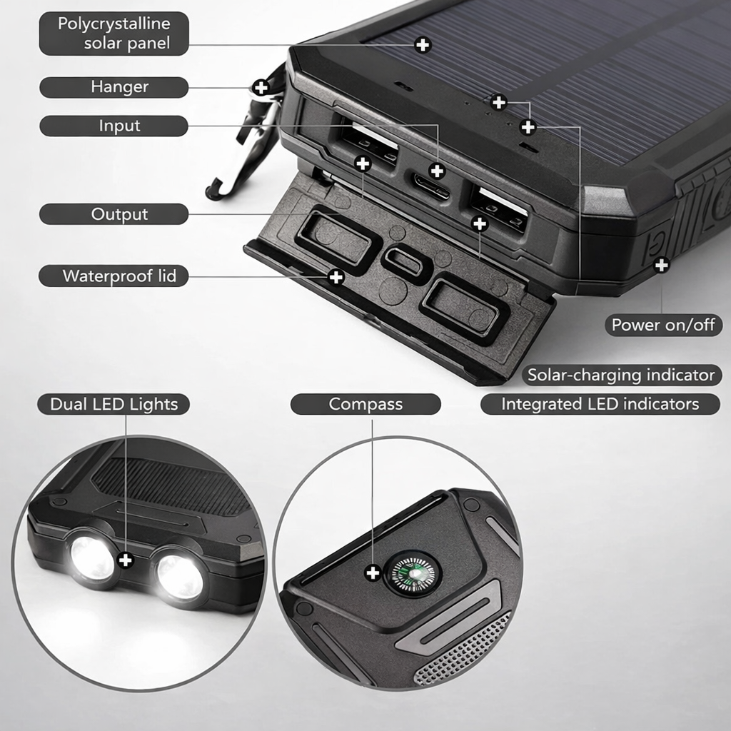 500 000 mAh Waterproof Solar Power Bank Charger