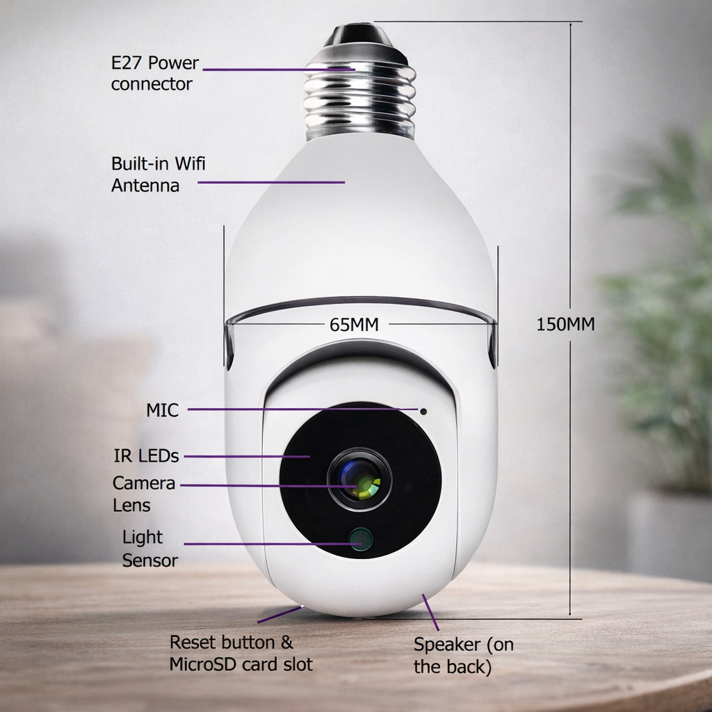 360° Wi-Fi Light Bulb Auto-Tracking Security Camera