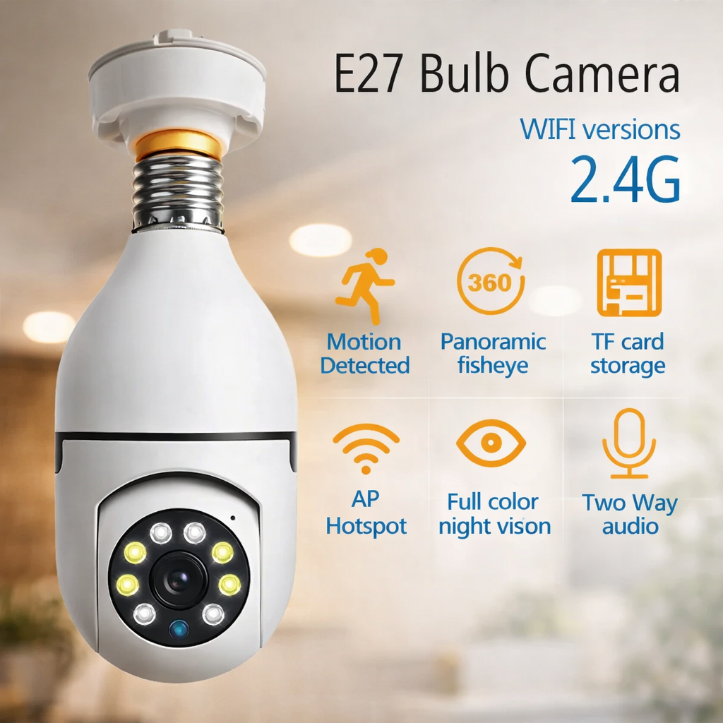 360° Wi-Fi Light Bulb Auto-Tracking Security Camera